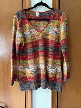 Bobbie Brooks Multicolor V-Neck Sweater in Red, Yellow & Green
